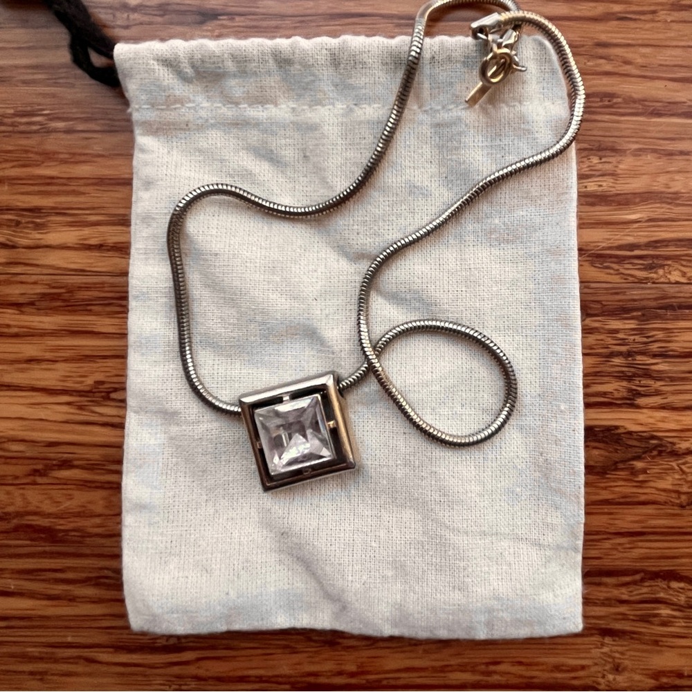 Vintage Avon Necklace Square Gold pendant with Large Clear Stone